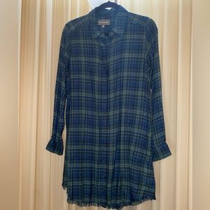 Michael Stars Blue and Green Plaid Button Up Dress size medium